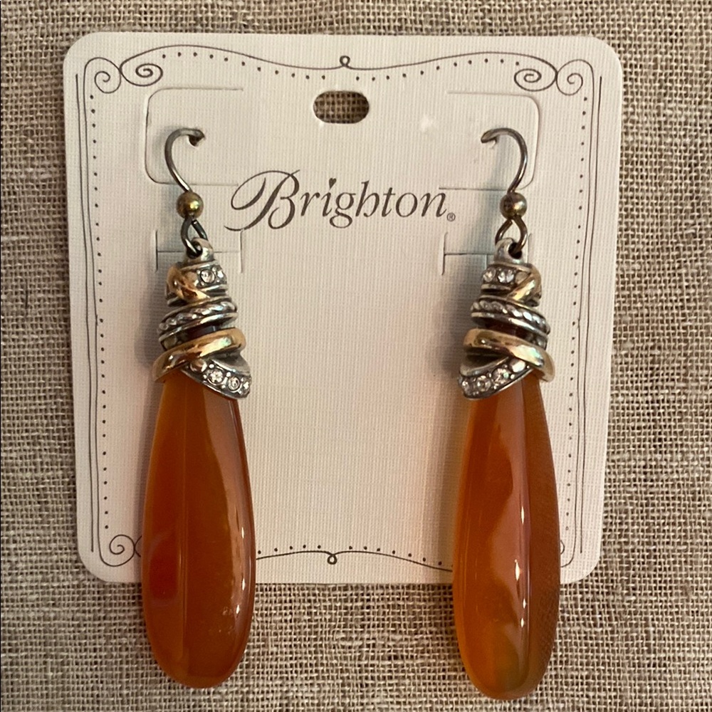 Brighton Neptune’s Rings Gold & Silver Amber Stone Teardrop Earrings